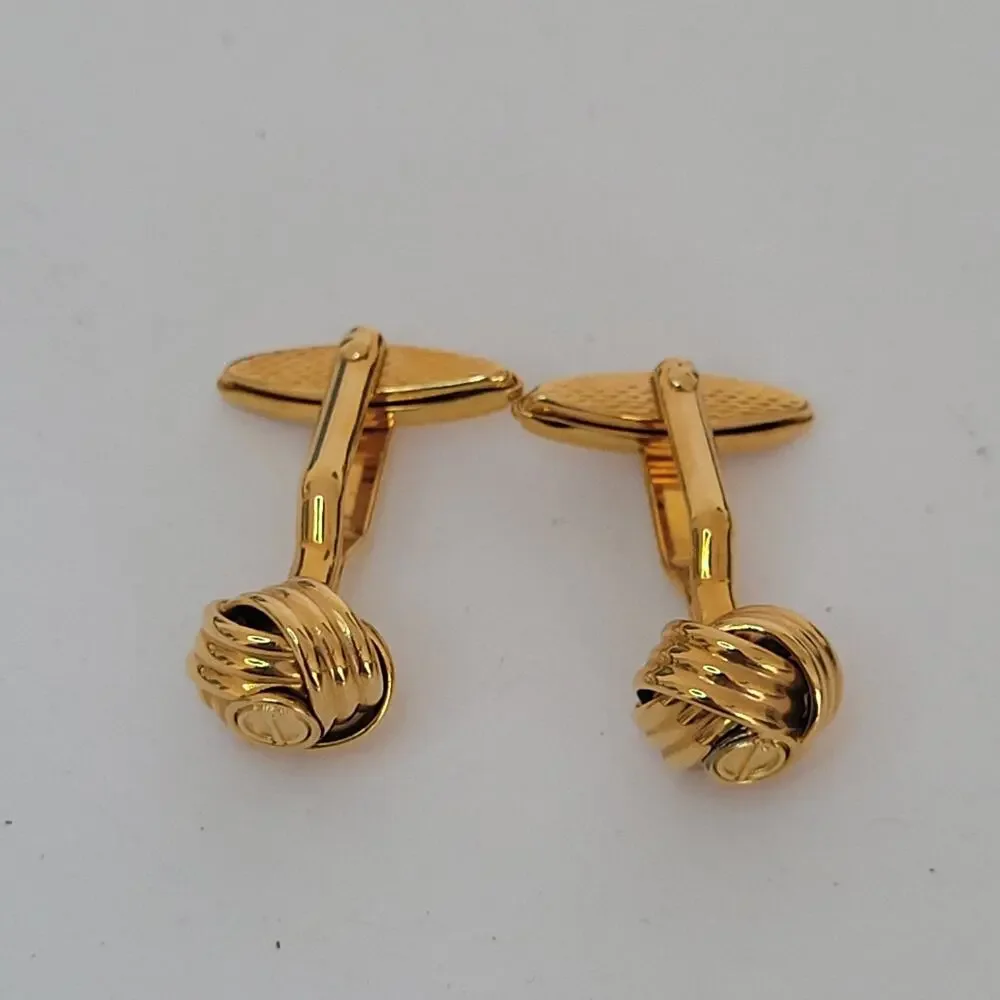 Dunhill D Cufflinks Gold Tone Logo Oval Knots Designer Logo Vintage Retro Bullet